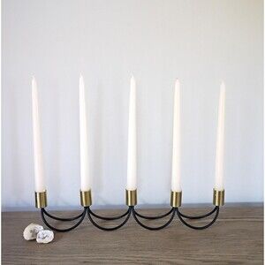 Vintage Black Brass Metal Five Arm Candelabra Modern Candle Centerpiece